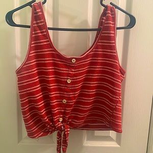 Light red and cream fake button up crop tank